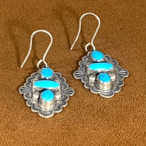 Three Stone Turquoise Earrings by Don Lucas