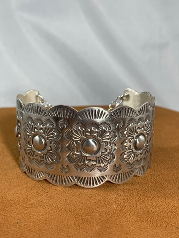 Stamped Scalloped Silver Cuff by Laura Macedonia at Sterling Buffalo