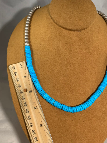 Silver and Turquoise Bead Necklace by Don Lucas