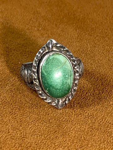 Vintage Cerrillos Turquoise Fred Harvey Ring (circa 1930)