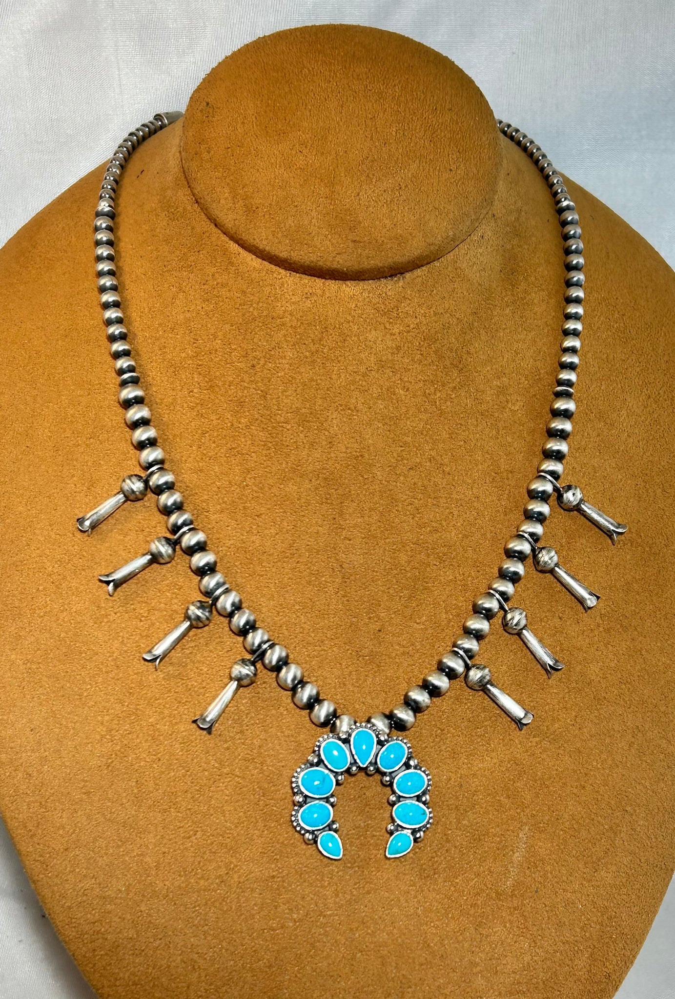 Small Sterling Silver and Turquoise Squash Blossom Necklace by Keven Randall Studios (Copy)