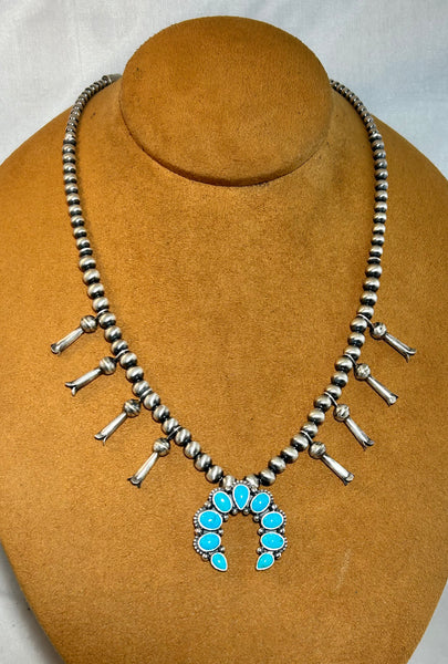 Small Sterling Silver and Turquoise Squash Blossom Necklace by Keven Randall Studios (Copy)