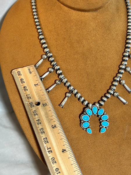 Small Sterling Silver and Turquoise Squash Blossom Necklace by Keven Randall Studios (Copy)