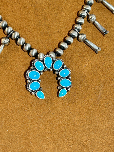 Small Sterling Silver and Turquoise Squash Blossom Necklace by Keven Randall Studios (Copy)