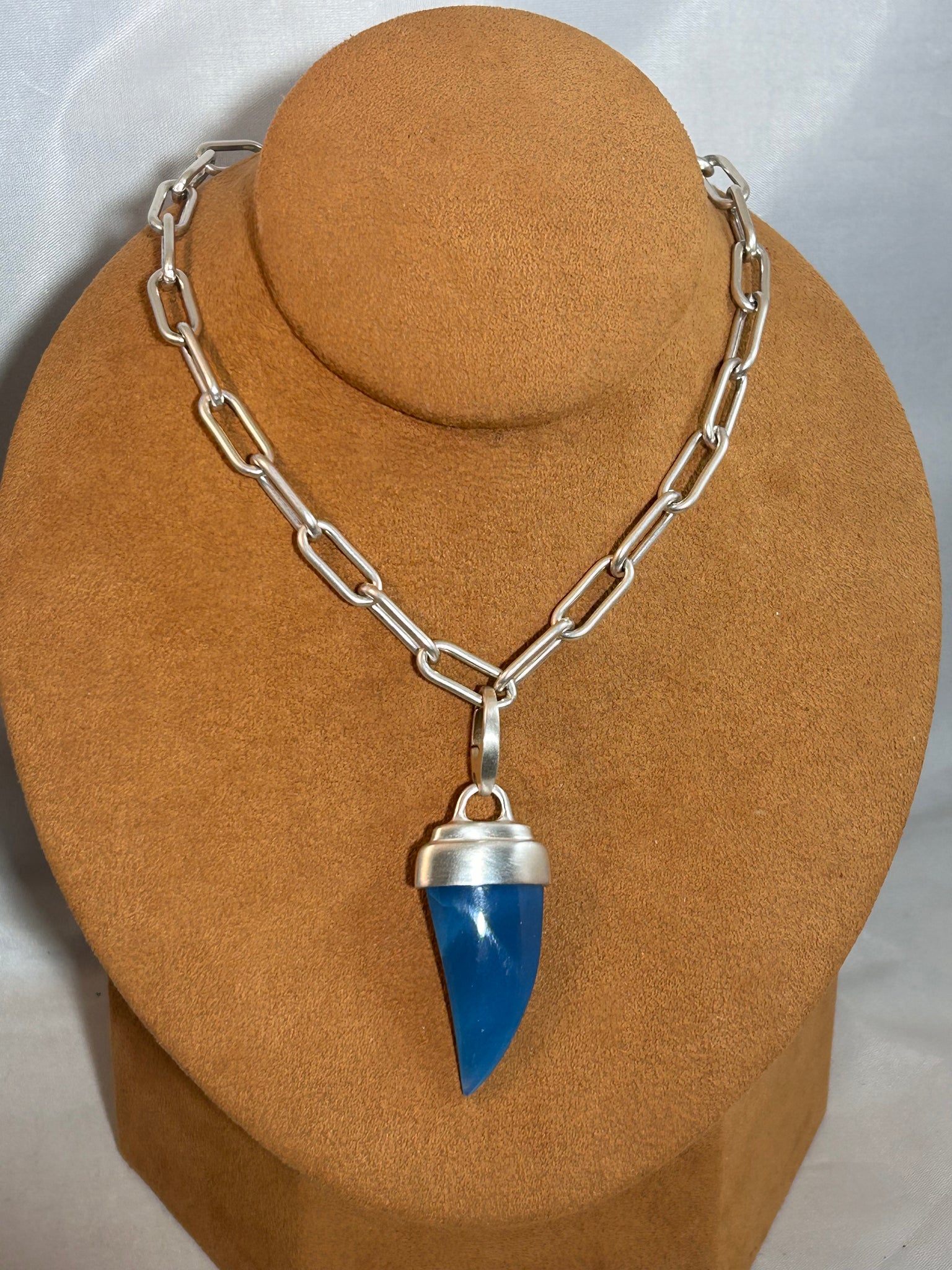 Swedish Blue Pendant with Paperclip Chain by Gloria Sawin