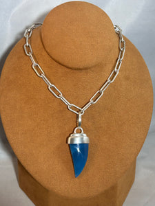 Swedish Blue Pendant with Paperclip Chain by Gloria Sawin