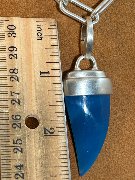 Swedish Blue Pendant with Paperclip Chain by Gloria Sawin