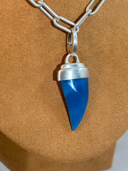Swedish Blue Pendant with Paperclip Chain by Gloria Sawin