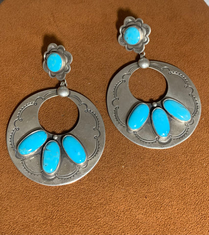 Turquoise Fan Earrings with Turquoise Tops by Dennis Hogan
