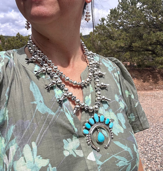 Turquoise Naja Squash Blossom Necklace by Al Joe