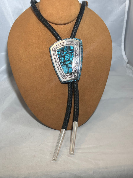 Spiderweb Kingman Turquoise Bolo by Earl Plummer