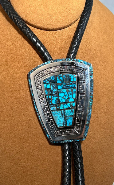 Spiderweb Kingman Turquoise Bolo by Earl Plummer