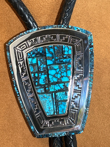Spiderweb Kingman Turquoise Bolo by Earl Plummer