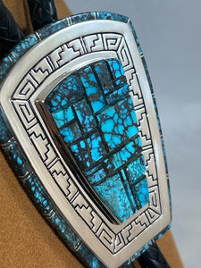 Spiderweb Kingman Turquoise Bolo by Earl Plummer