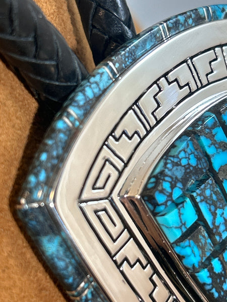 Spiderweb Kingman Turquoise Bolo by Earl Plummer
