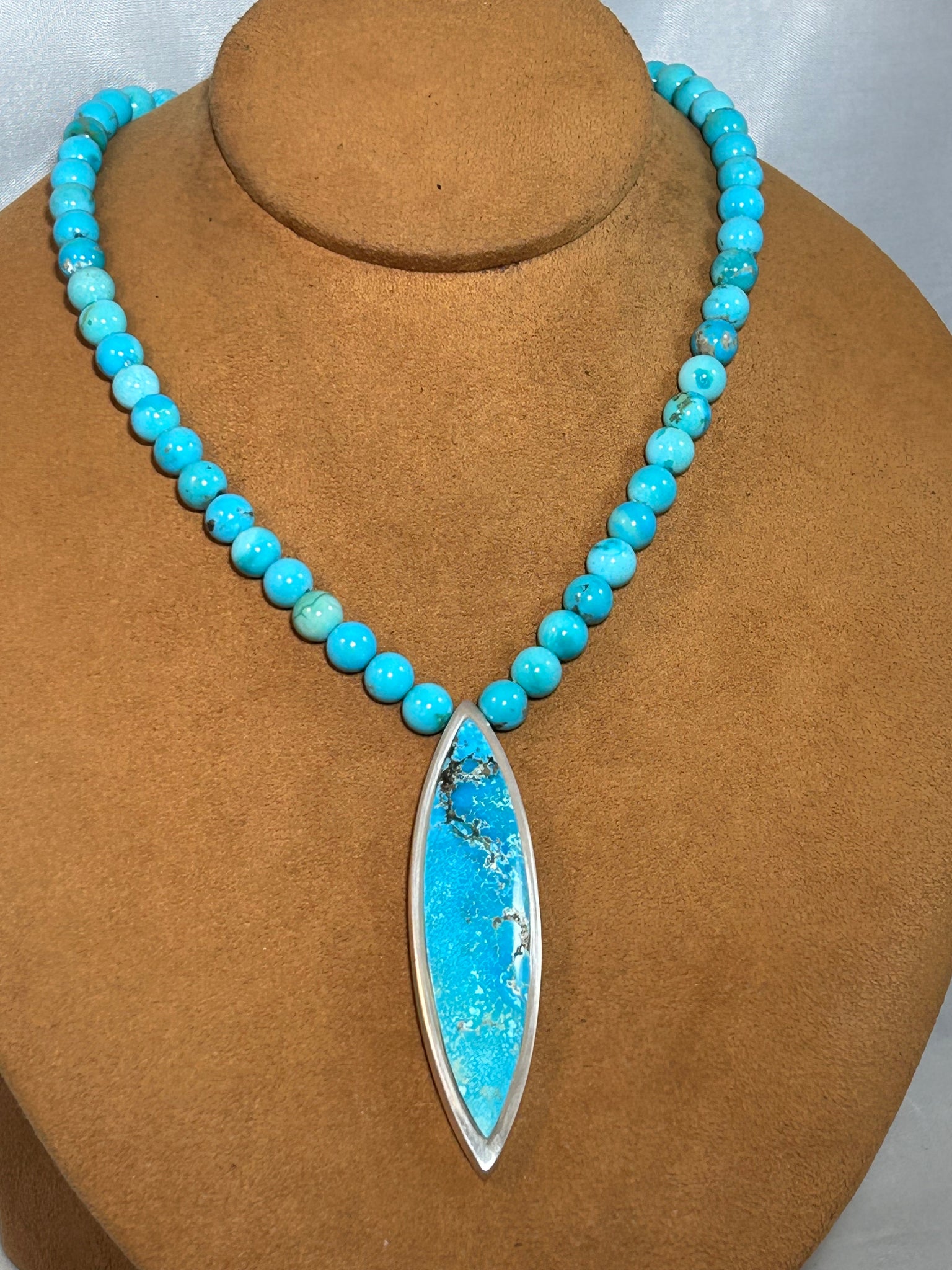 Narrow Marquis Campitos Turquoise Necklace by Gloria Sawin