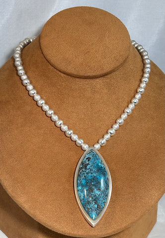 Campitos Turquoise and Sterling Silver Bead Necklace by Gloria Sawin