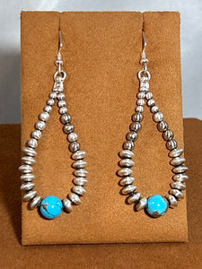 Drop Silver and Turquoise Earrings by Gloria Sawin and John Hull