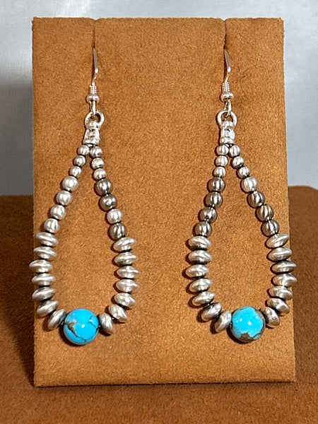 Drop Silver and Turquoise Earrings by Gloria Sawin and John Hull
