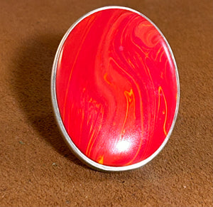Red Oval Ring Sterling Silver by Gloria Sawin and John Hull