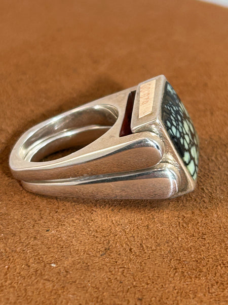 Rosarita and Turquoise Double Delight Reversible Ring by Gloria Sawin