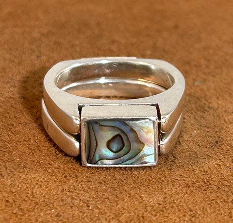 Rosarita and Abalone Double Delight Reversible Ring by Gloria Sawin