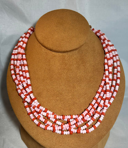 Six Strand Pink and Red Coral Necklace by Don Lucas