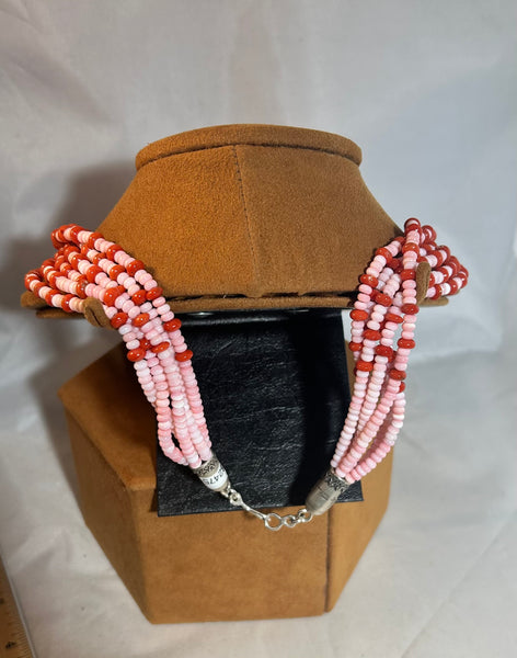 Six Strand Pink and Red Coral Necklace by Don Lucas