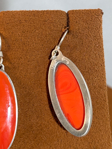 Orange Oval Rosarita Earrings by Gloria Sawin and John Hull