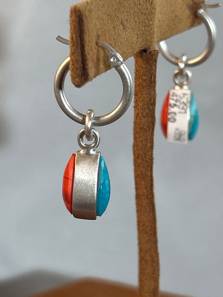 Reversible Rosarita and Turquoise Earrings by Gloria Sawin and John Hull