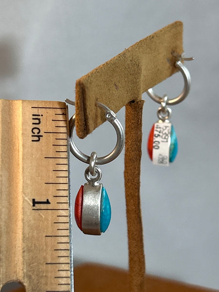 Reversible Rosarita and Turquoise Earrings by Gloria Sawin and John Hull