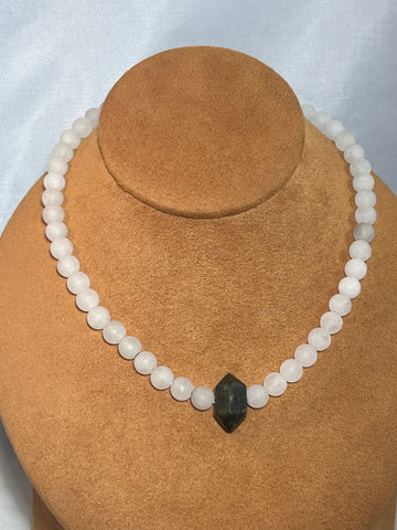 White Jade with Tourmaline Necklace by Gloria Sawin