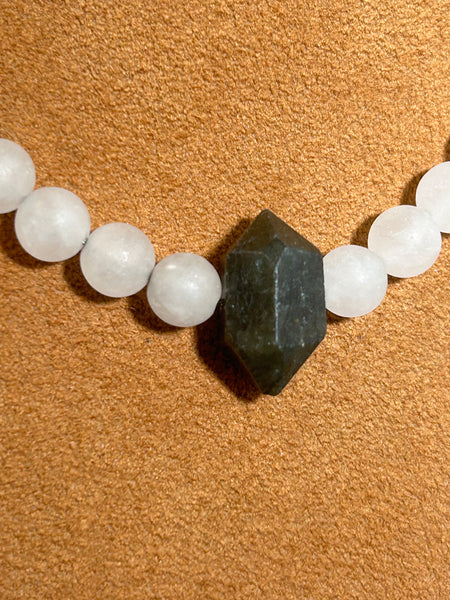 White Jade with Tourmaline Necklace by Gloria Sawin