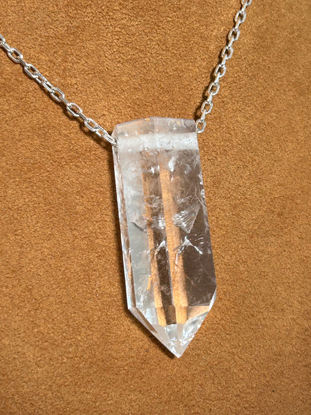 Quartz Crystal on Chain by Gloria Sawin and John Hull