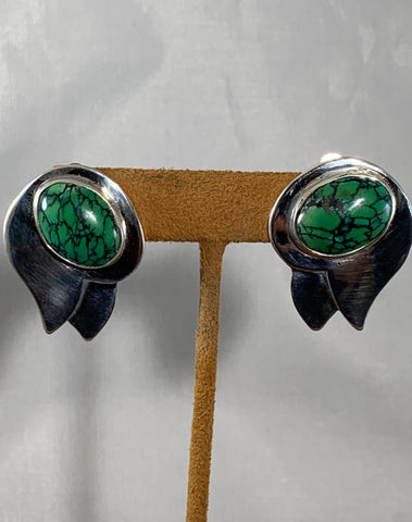 Green Turquoise Clip Earrings by Anne Forbes
