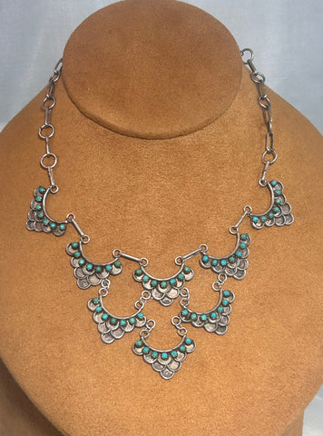 Vintage Zuni Snake Eye Bib Choker Necklace (Circa 1950s)