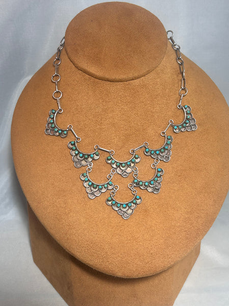 Vintage Zuni Snake Eye Bib Choker Necklace (Circa 1950s)