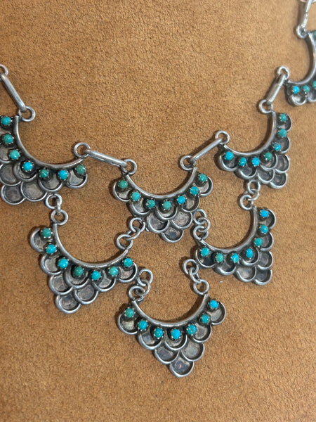 Vintage Zuni Snake Eye Bib Choker Necklace (Circa 1950s)