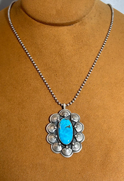 Scalloped Blue Turquoise Pendant by Keri Muniz