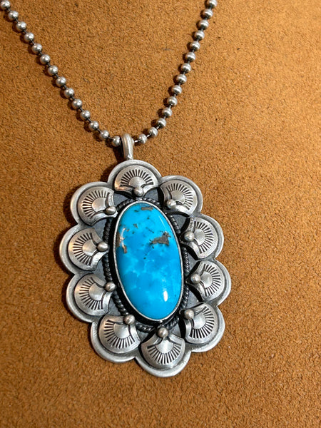 Scalloped Blue Turquoise Pendant by Keri Muniz