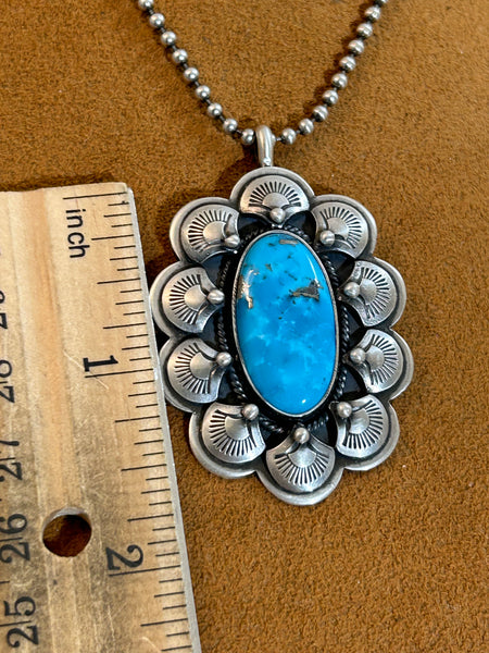 Scalloped Blue Turquoise Pendant by Keri Muniz