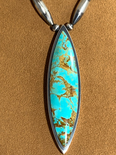 Tyrone Turquoise Marquis Necklace by Gloria Sawin and John Hull