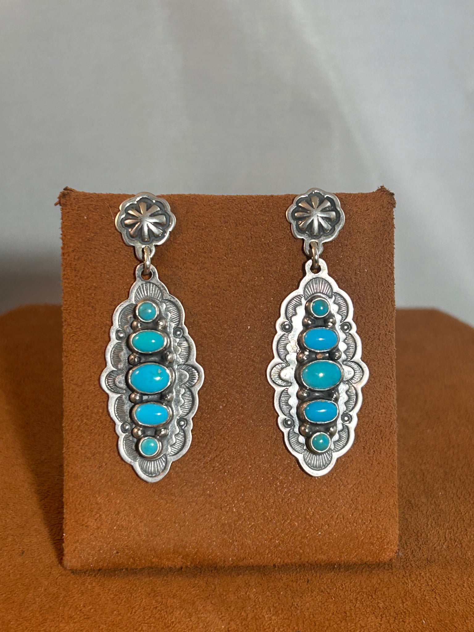 Scalloped Five Stone Turquoise Earrings by Don Lucas