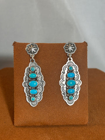 Scalloped Five Stone Turquoise Earrings by Don Lucas