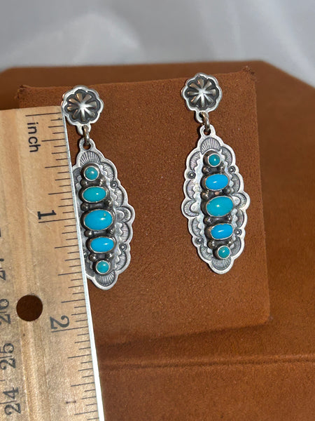 Scalloped Five Stone Turquoise Earrings by Don Lucas