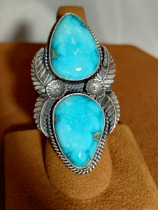 Two Stone Kingman Turquoise Ring by Robert Johnson