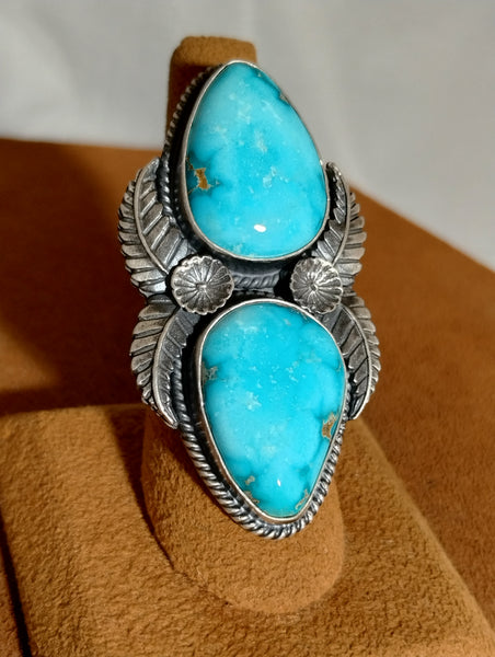 Two Stone Kingman Turquoise Ring by Robert Johnson