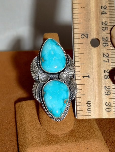 Two Stone Kingman Turquoise Ring by Robert Johnson