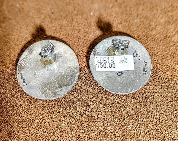 Vintage Sterling Silver Round Geometric Overlay Stud Earrings – Southwestern Modernist Design