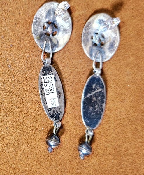 Vintage Southwestern Sterling Silver Green Stone Dangle Earrings with Star & Stamped Silver Details